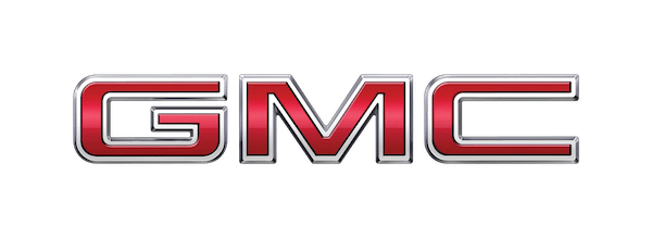 GMC logo in bold red letters with a chrome outline.