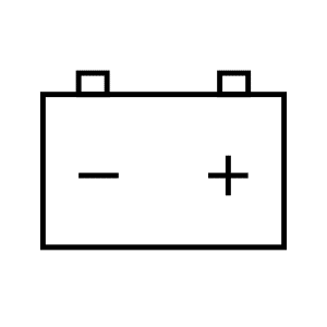 Icon of a car battery with plus and minus symbols.